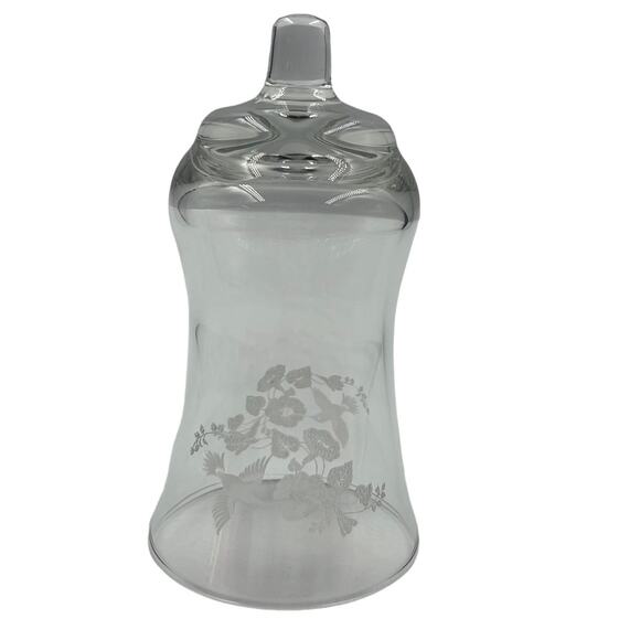 Vintage Homco Clear Glass Candelabra Cup Floral & Hummingbird Etched Votive - Picture 1 of 9